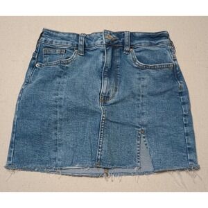 Pacsun Denim Mini Skirt Frayed Hem Front Slit Blue Jean Skirt Size‎ 23 V